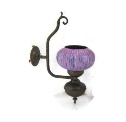 Wall lamp. Wall lighting. Copper lamp. Glass lampshade. Purple lamp. Upcycled lighting. Working. Vintage upcycled. CIJ.