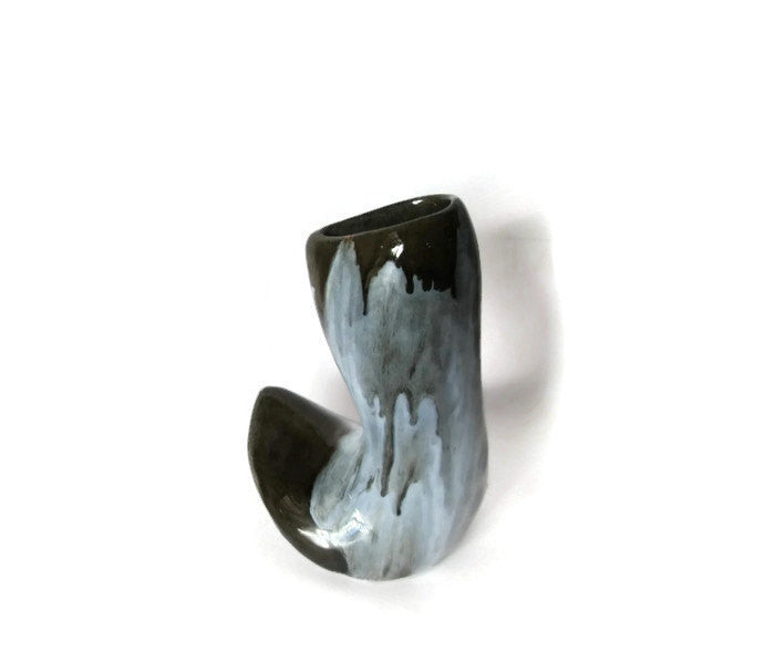 Abstract modern ceramic vase. Small ceramic vase. Grey and green. Vintage.