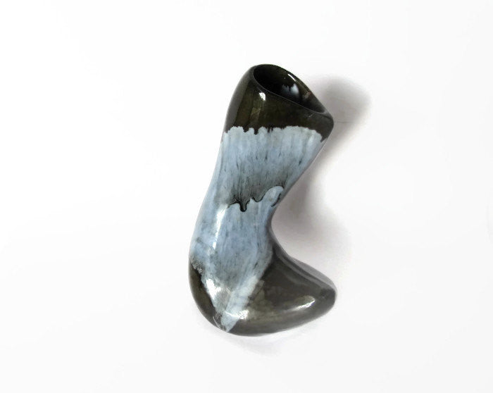 Abstract modern ceramic vase. Small ceramic vase. Grey and green. Vintage.