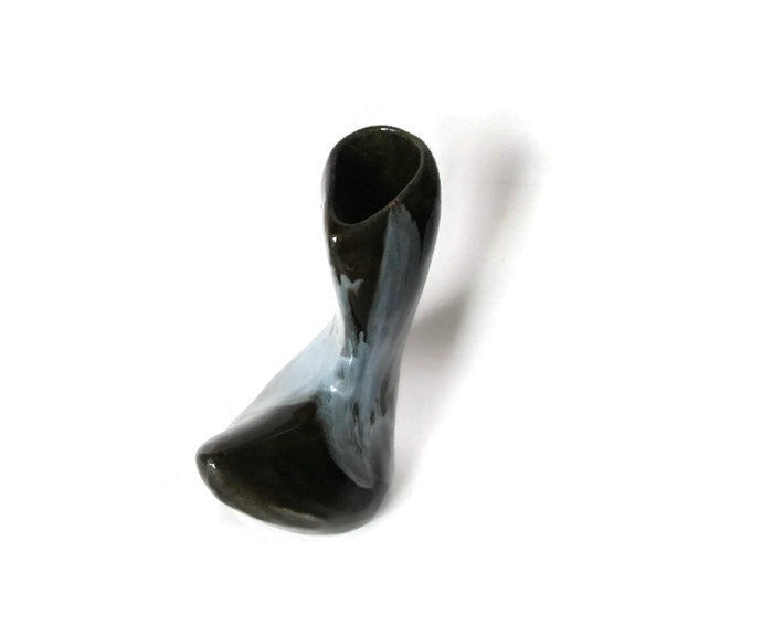 Abstract modern ceramic vase. Small ceramic vase. Grey and green. Vintage.