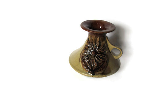 Pottery vase. Mid century pottery. Wheel thrown pottery. Floral vase. Brown vase. Early israeli pottery. Made by Kadan. True vintage.