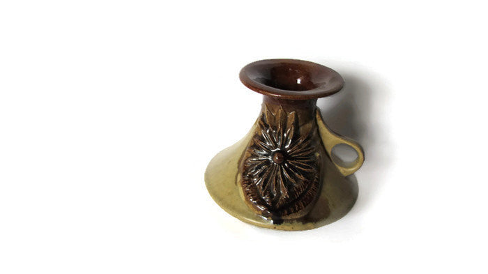 Pottery vase. Mid century pottery. Wheel thrown pottery. Floral vase. Brown vase. Early israeli pottery. Made by Kadan. True vintage.