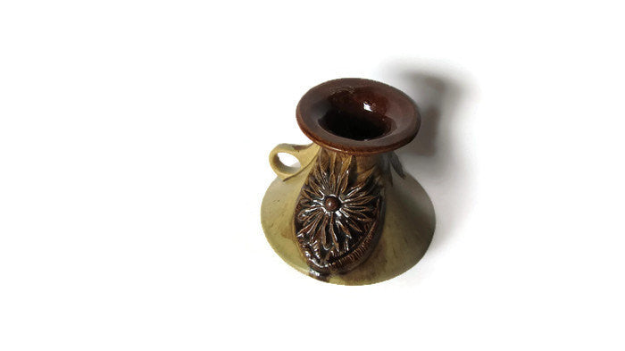 Pottery vase. Mid century pottery. Wheel thrown pottery. Floral vase. Brown vase. Early israeli pottery. Made by Kadan. True vintage.