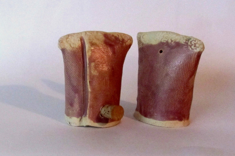 Salt and pepper. Ceramic set. Pottery set. Salt and pepper set. Ceramic tableware. Salt shaker. Pepper shaker. Handmade brown purple shakers