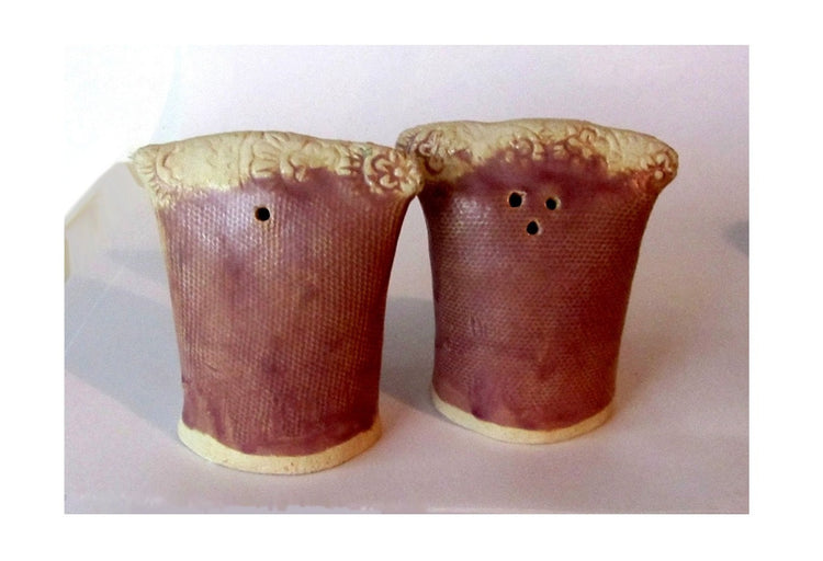 Salt and pepper. Ceramic set. Pottery set. Salt and pepper set. Ceramic tableware. Salt shaker. Pepper shaker. Handmade brown purple shakers