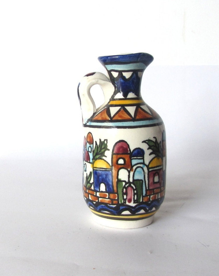 Pottery creamer. Jerusalem armenian karakashian family. Christian jerusalem art. Vintage handmade and hand painted.