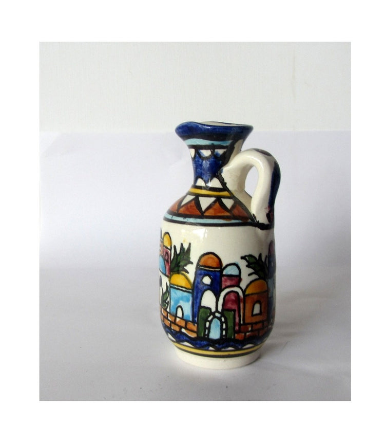 Pottery creamer. Jerusalem armenian karakashian family. Christian jerusalem art. Vintage handmade and hand painted.