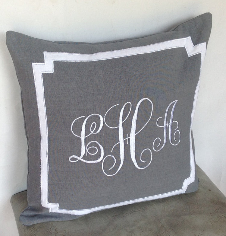 Monogrammed embroidered pillow cover, Gray throw pillows, Gray Home Decor,  14X14,  Gray Decorative Pillow cover