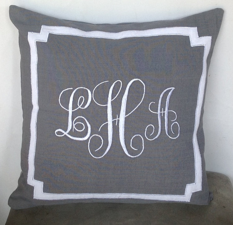 Monogrammed embroidered pillow cover, Gray throw pillows, Gray Home Decor,  14X14,  Gray Decorative Pillow cover