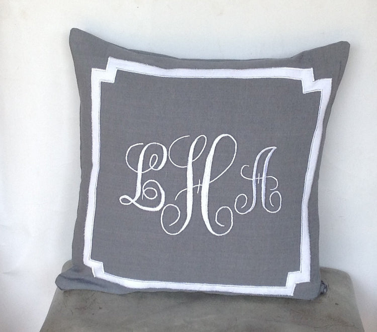Monogrammed embroidered pillow cover, Gray throw pillows, Gray Home Decor,  14X14,  Gray Decorative Pillow cover