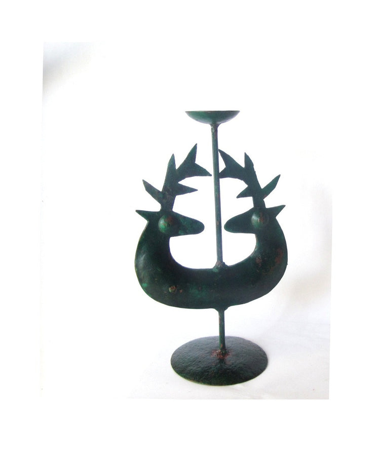 Farmhouse chic decor. Rustic candle holder. Rusty metal. Green candle holder. Metal candle holder. Iron candle holder. Deer candle holder.