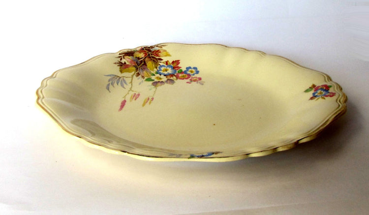 Serving platter. Mid century ceramic. Floral china. Gold trim. Trinket tray. Porcelain dinnerware. Porcelain platter. J G Meakin. Sunshine.