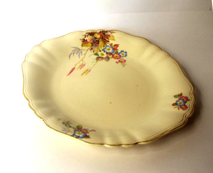 Serving platter. Mid century ceramic. Floral china. Gold trim. Trinket tray. Porcelain dinnerware. Porcelain platter. J G Meakin. Sunshine.