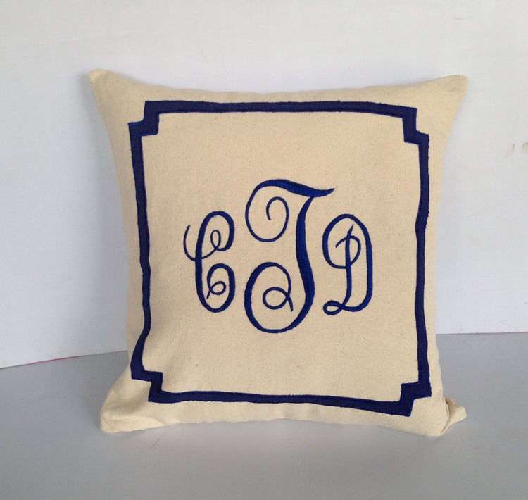 Embroidered Monogrammed Cotton Pillows- Cream throw pillows-18x18 Decorative Pillow cover, Accent sofa pillows