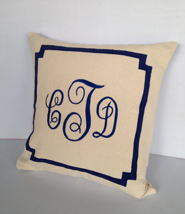 Embroidered Monogrammed Cotton Pillows- Cream throw pillows-18x18 Decorative Pillow cover, Accent sofa pillows