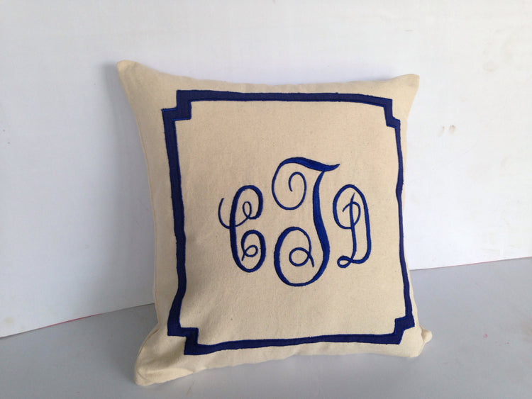 Embroidered Monogrammed Cotton Pillows- Cream throw pillows-18x18 Decorative Pillow cover, Accent sofa pillows