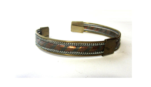 Mixed metal cuff bracelet. Boho style metal bangle. Adjustable. Hand crafted bracelet. Copper brass cuff. Middle eastern jewelry. CIJ.