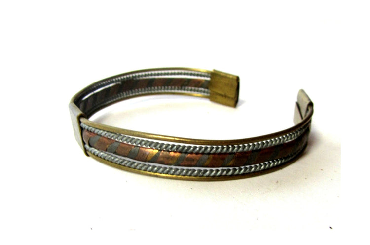 Mixed metal cuff bracelet. Boho style metal bangle. Adjustable. Hand crafted bracelet. Copper brass cuff. Middle eastern jewelry. CIJ.