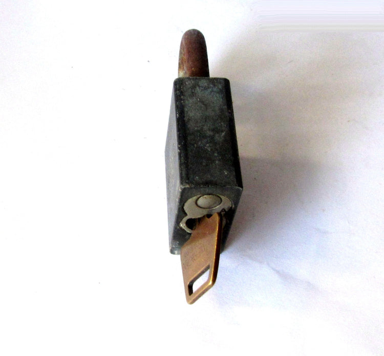 Padlock. Old metal lock. Rusty metal. Us army and government official lock. Made by the American lock company. Series 5200. Vintage.