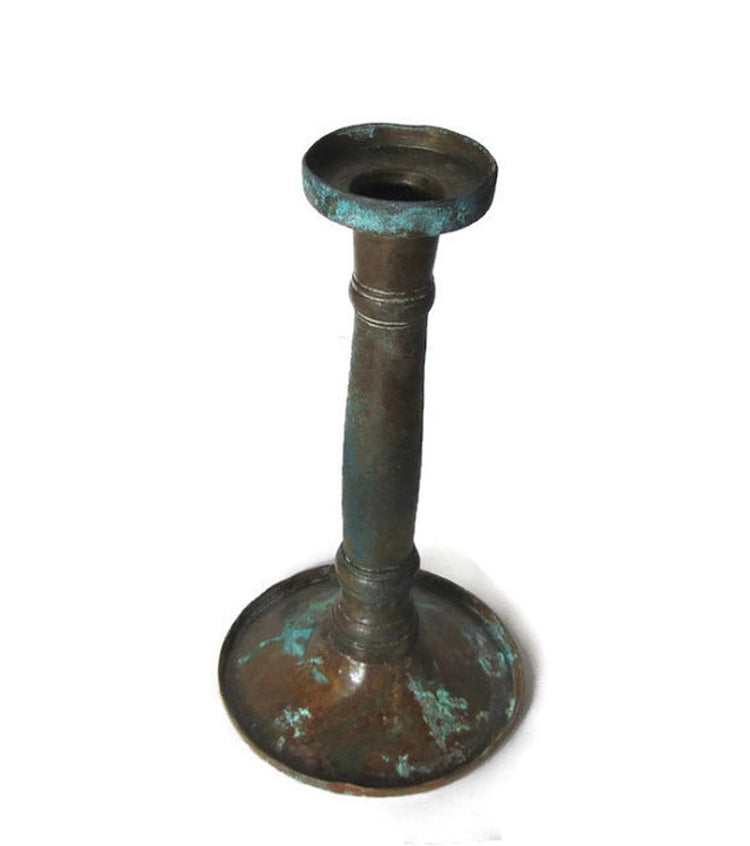 Vintage candlestick. Rustic candle holder. Metal candle holder. Metal candlestick. Copper candle holder. Farmhouse primitives. Verdigris.