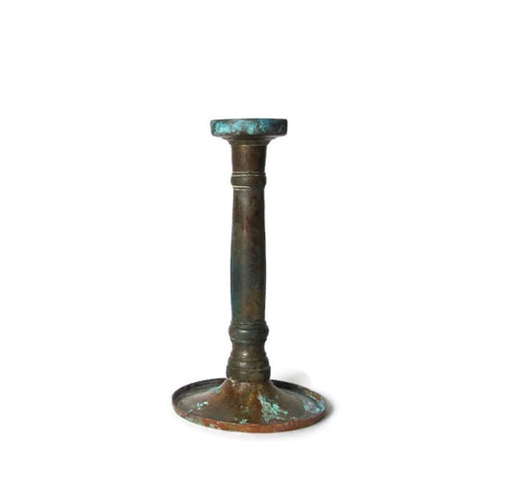 Vintage candlestick. Rustic candle holder. Metal candle holder. Metal candlestick. Copper candle holder. Farmhouse primitives. Verdigris.