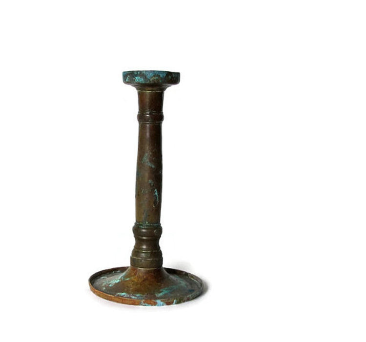 Vintage candlestick. Rustic candle holder. Metal candle holder. Metal candlestick. Copper candle holder. Farmhouse primitives. Verdigris.