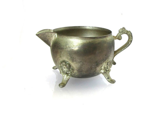 Vintage creamer. Milk jug. Milk pitcher. Silver creamer. Footed creamer. Old metal jug. Metal decor. Ornate pitcher.