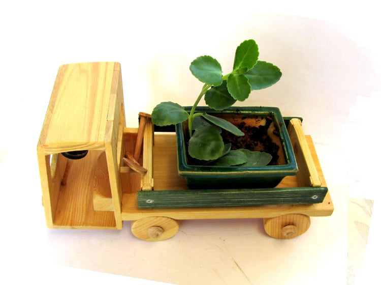 Plant holder. Plant stand. Gardening gift. Wood truck. Pick up truck. Natural wood plant stand. Gardner's pick up truck plant holder.