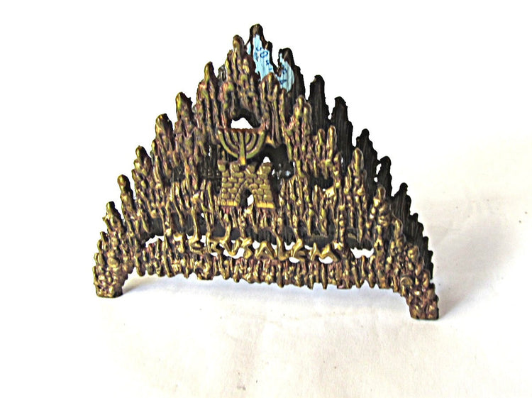 Napkin holder vintage. Letter holder. Mail holder. Home office desk. Brass letter holder. Jerusalem and menorah. True vintage.