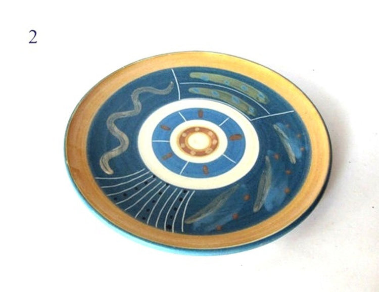 Pottery handmade. Decorative plates. Ceramic plates. Pottery plates. Ceramic trinket dish. Farmhouse pottery. Trinket plates. Blue and brown