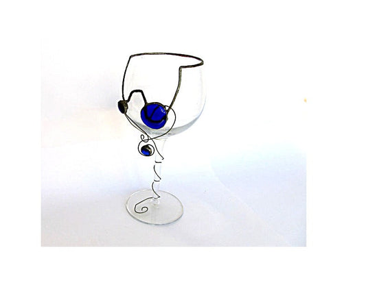 Wine glass decor. Trinket dish. Wine goblet. Wine cup. Chalice. Glass trinket dish. Recycled wine glass. Stained glass technique.