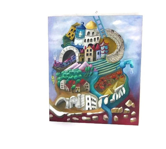 Surreal art. Oil on canvas. Surreal painting. Biblical art. Surrealist.  Bible stories. Old testament. Biblical wall art. Tower of babel.