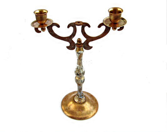 Candelabra. Candelabra vintage. 25 anniversary gift. Brass candelabra. White candle holder. Brass and wood ornate. Wedding decor. Two arms.