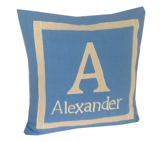 30% OFF Nursery decorations for boys, Children Monogram Pillows, Light blue pillows, Boys name pillows, Baby Shower Gift, Mother to be Gifts