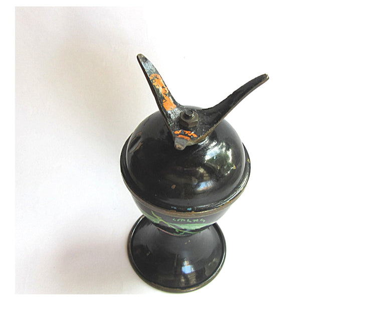 Small vase. Vintage small vase. Painted vase. Floral vase. Rose vase. Black vase. Israel art. Metal vase. Copper vase. Footed. True vintage.