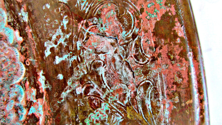 Decorative tray. Metal tray. Oriental decor. Copper wall decor. Verdigris patina. Large tray. Copper tray. Copper wall hanging. CIJ.