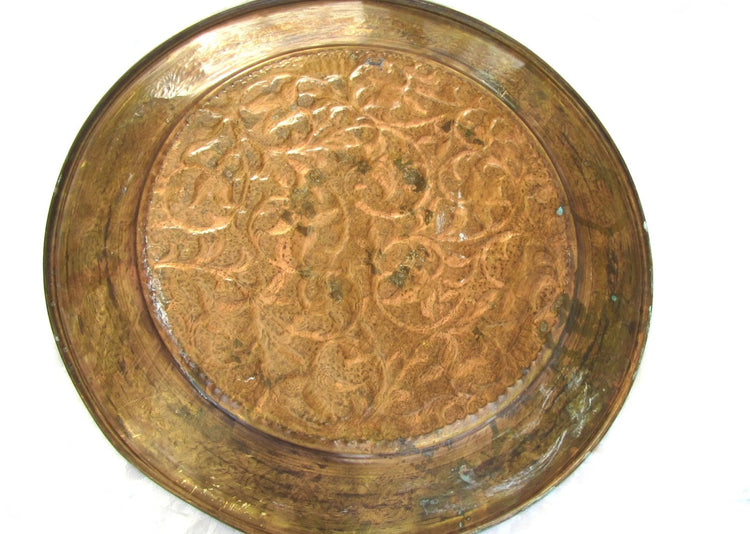 Decorative tray. Metal tray. Oriental decor. Copper wall decor. Verdigris patina. Large tray. Copper tray. Copper wall hanging. CIJ.