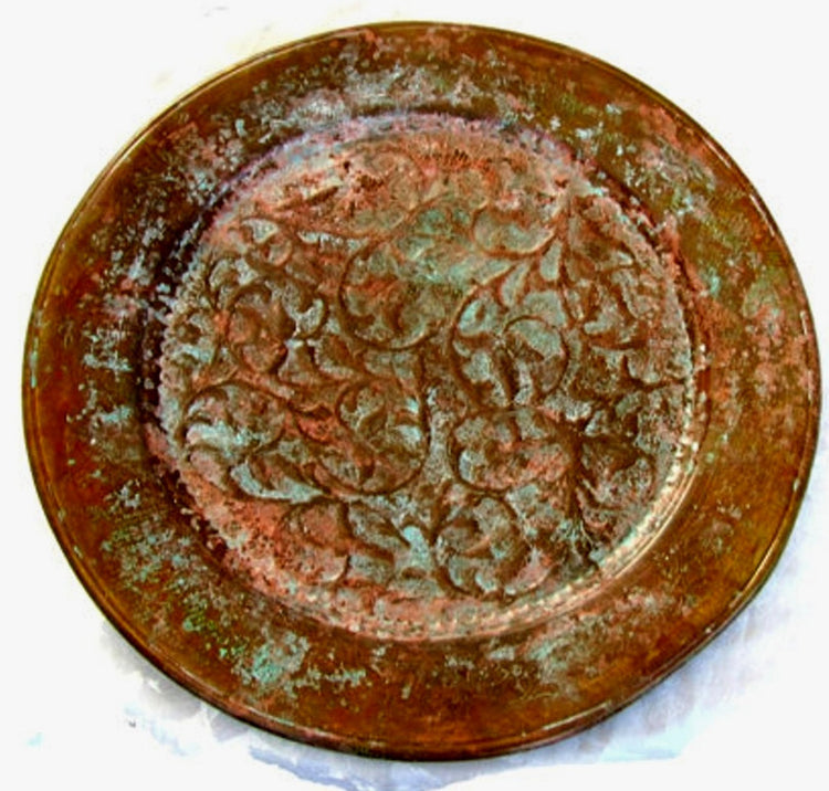 Decorative tray. Metal tray. Oriental decor. Copper wall decor. Verdigris patina. Large tray. Copper tray. Copper wall hanging. CIJ.