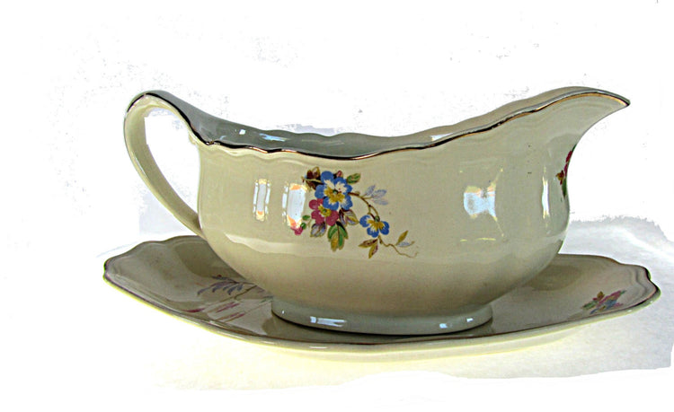 Floral china. Yellow china. Mid century china. Gold trim china. Gravy boat. Porcelain dinnerware. Gravy bowl. J G Meakin. Sunshine series.