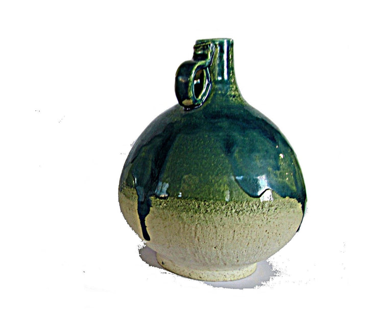 Bud vase. Rustic pottery. Ceramic bud vase. Pottery jug. Blue pottery vase. Farmhouse style. Wheel thrown pottery. Ball vase with handle.