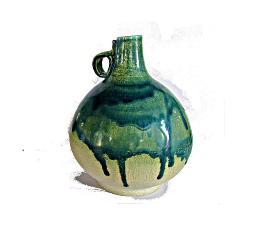 Bud vase. Rustic pottery. Ceramic bud vase. Pottery jug. Blue pottery vase. Farmhouse style. Wheel thrown pottery. Ball vase with handle.