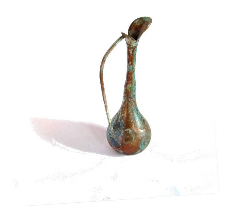 Vintage pitcher. Small vase. Bud vase. Rustic vase. Copper patina. Small pitcher. Metal vase. Copper vase. Long neck copper vase with patina
