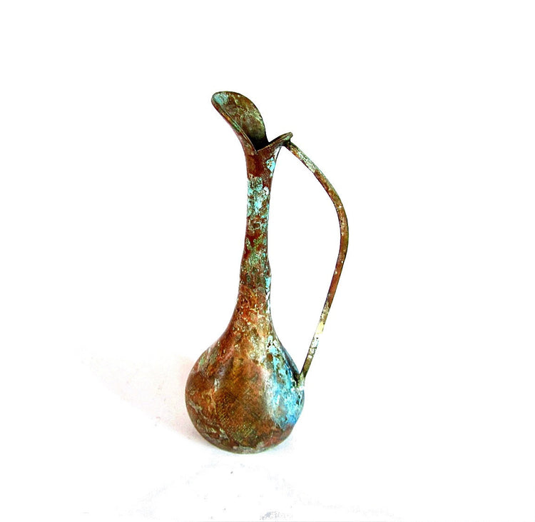 Vintage pitcher. Small vase. Bud vase. Rustic vase. Copper patina. Small pitcher. Metal vase. Copper vase. Long neck copper vase with patina