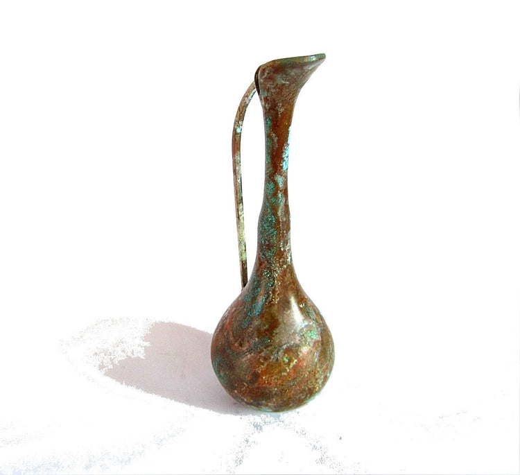 Vintage pitcher. Small vase. Bud vase. Rustic vase. Copper patina. Small pitcher. Metal vase. Copper vase. Long neck copper vase with patina