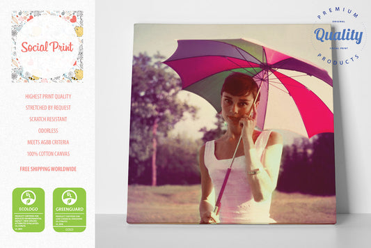 FREE! Audrey Hepburn with umbrella Canvas Print, 11x11" Style Icon fine art photo canvas print Artwork Giclee decor wall art