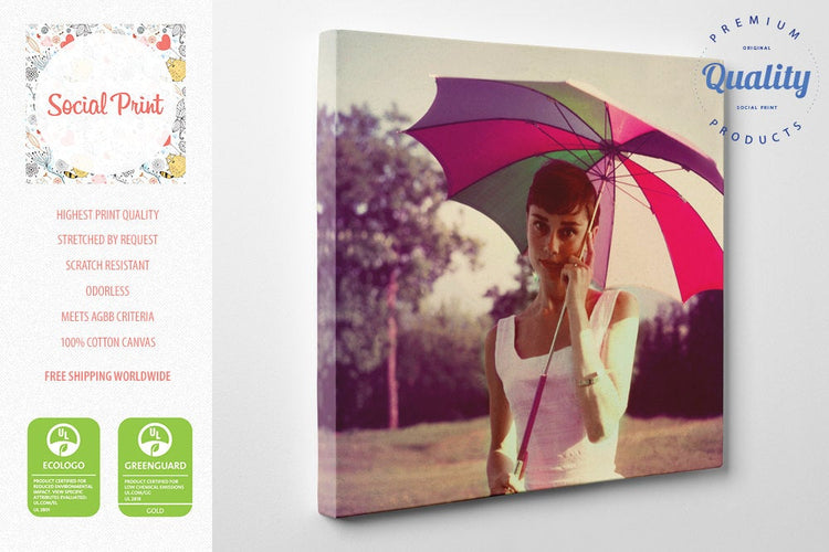 FREE! Audrey Hepburn with umbrella Canvas Print, 11x11" Style Icon fine art photo canvas print Artwork Giclee decor wall art