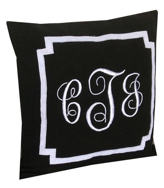 sofa pillow covers, Euro Sham 26x26 Inches Monogrammed embroidered pillows- black throw pillows -Decorative Pillow cover