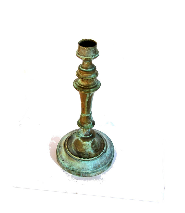 Vintage brass candle holder. Verdigris. Rustic candle holder. Metal candle holder. Large candle holder. Brass candlestick. Blue patina.