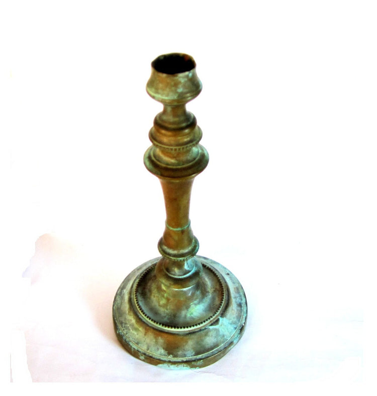 Vintage brass candle holder. Verdigris. Rustic candle holder. Metal candle holder. Large candle holder. Brass candlestick. Blue patina.