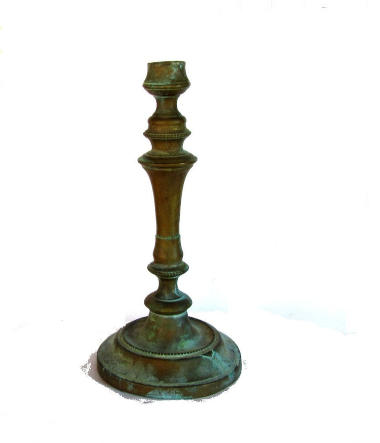 Vintage brass candle holder. Verdigris. Rustic candle holder. Metal candle holder. Large candle holder. Brass candlestick. Blue patina.